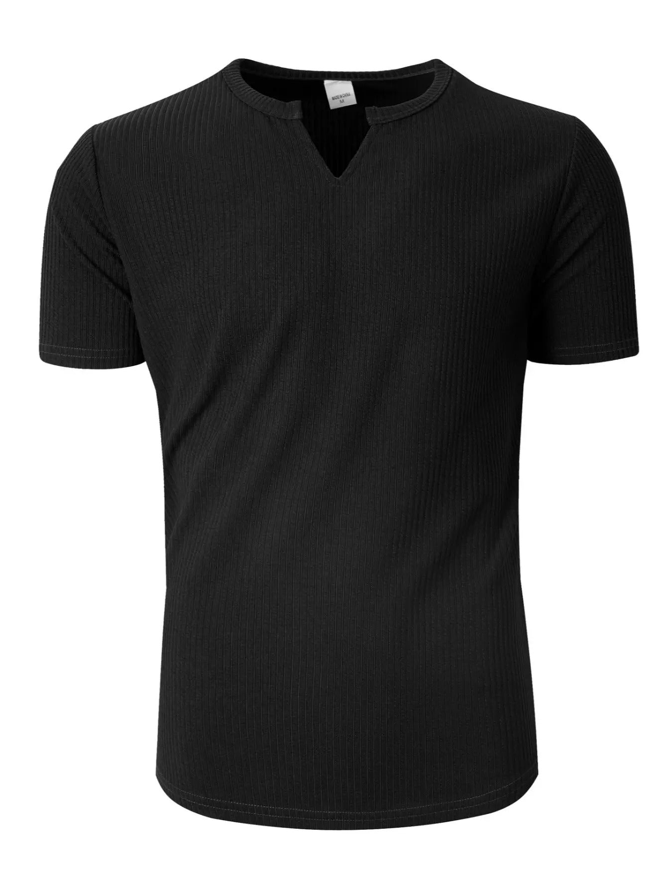 Men's Spring Summer Outfits Vertical Striped Textured V-Neck Short Sleeve T-Shirt for Daliy Wear, Gym Wear Solid Color Old Money Style