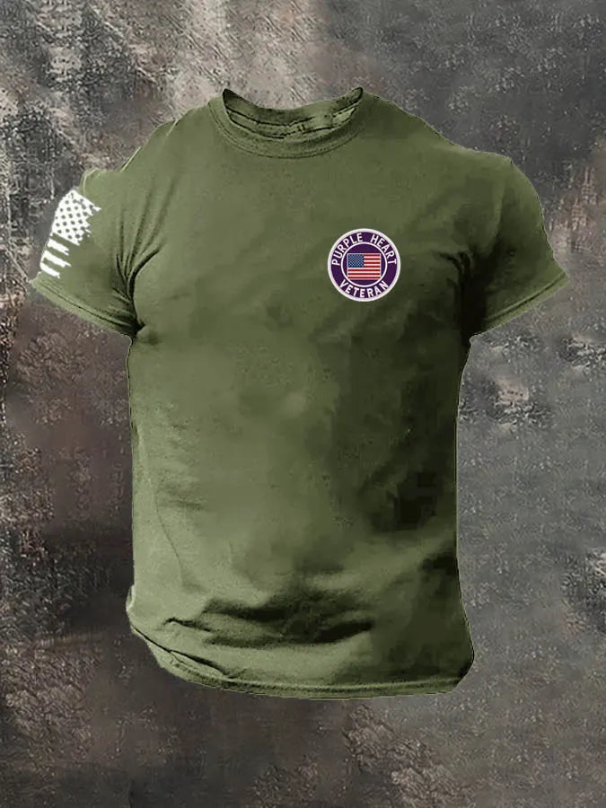 Purple Heart Veteran Pattern 100% Cotton T-Shirt