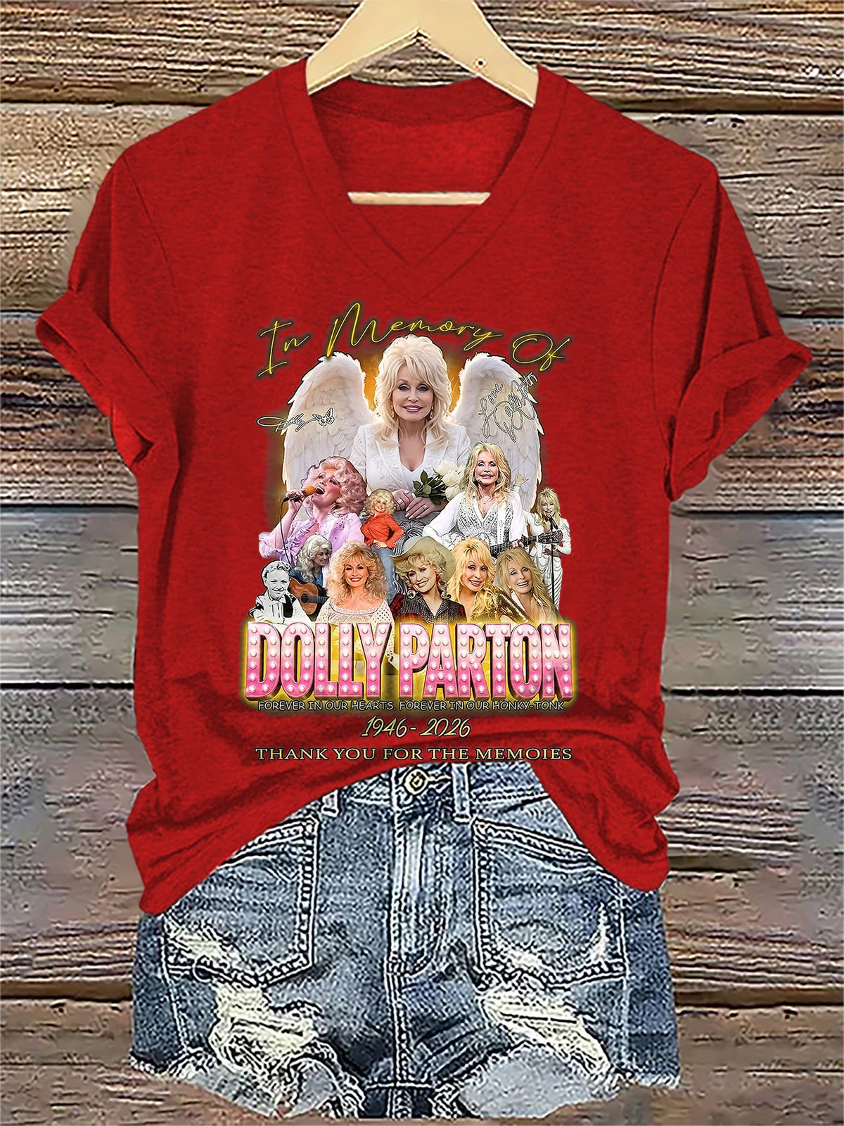 V-Neck Retro Queen Of Country Print T-Shirt