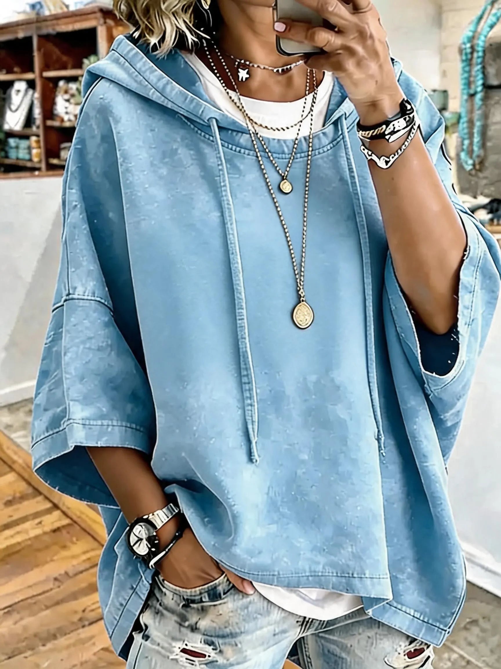 Women'S Vintage Distressed Washed Oversized Hoodie