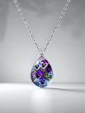 Purple Drop-Shaped Pansy Flower Design Necklace
