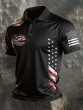 Men's Retro Patriotic Color-Block Short-Sleeve Polo Shirt