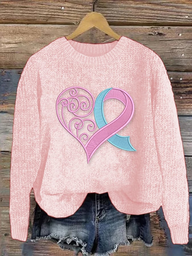 Women's Casual Pink Heart Breast Cancer Sweater