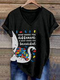 Women's  Autism Awareness Printed Casual V-Neck T-Shirt