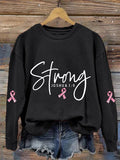 Women's Pink Ribbon Breast Cancer Warrior Strong Joshua 1:9 Sweatshirt