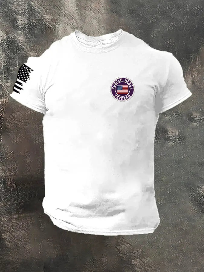 Purple Heart Veteran Pattern 100% Cotton T-Shirt