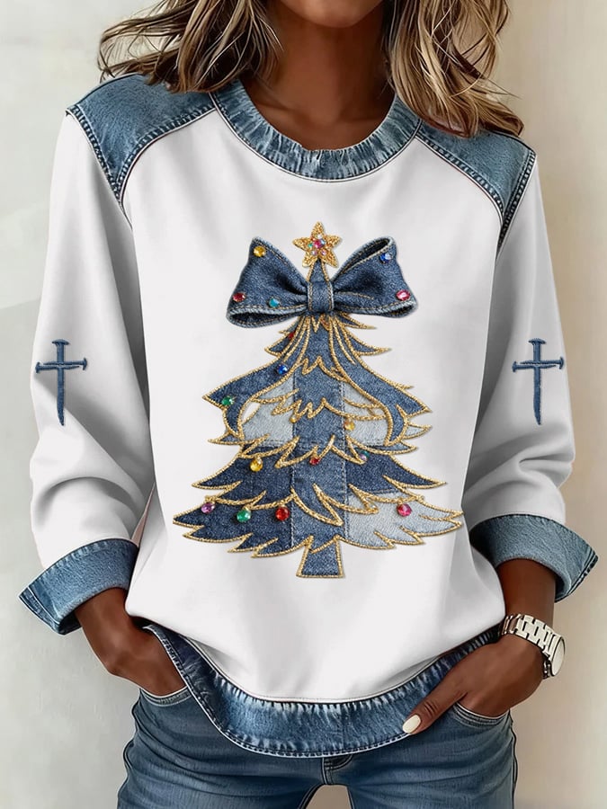 Women's Casual Christmas Tree Print Sweatshirt
