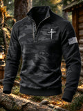 Men's "Faith" Jungle Camo Stand-Collar Poly-Cotton Sweatshirt