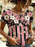 Women'S Casual Pink Floral Print Short-Sleeve Top