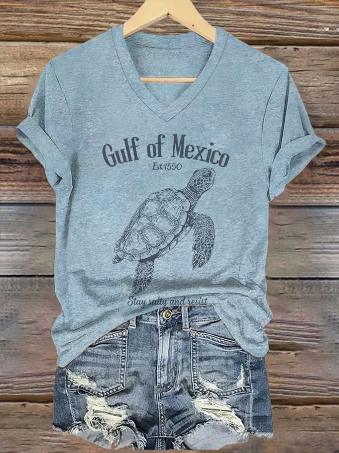 Women's Retro Gulf Of Mexico Stay Salty And Resist Est 1550 Print T-Shirt