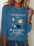 Autism Awareness I Wear Blue For Autism Long Sleeve Print T-Shirt