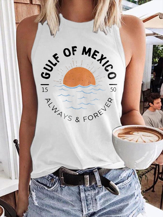 Women's Gulf Of Mexico Print Round Neck Tank Top