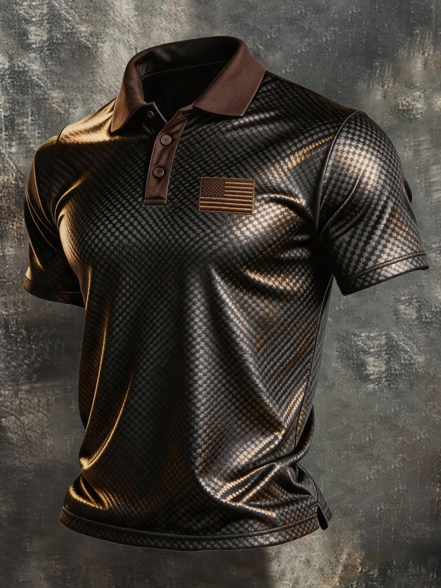 Men's Retro Patriotic Color-Block Short-Sleeve Polo Shirt