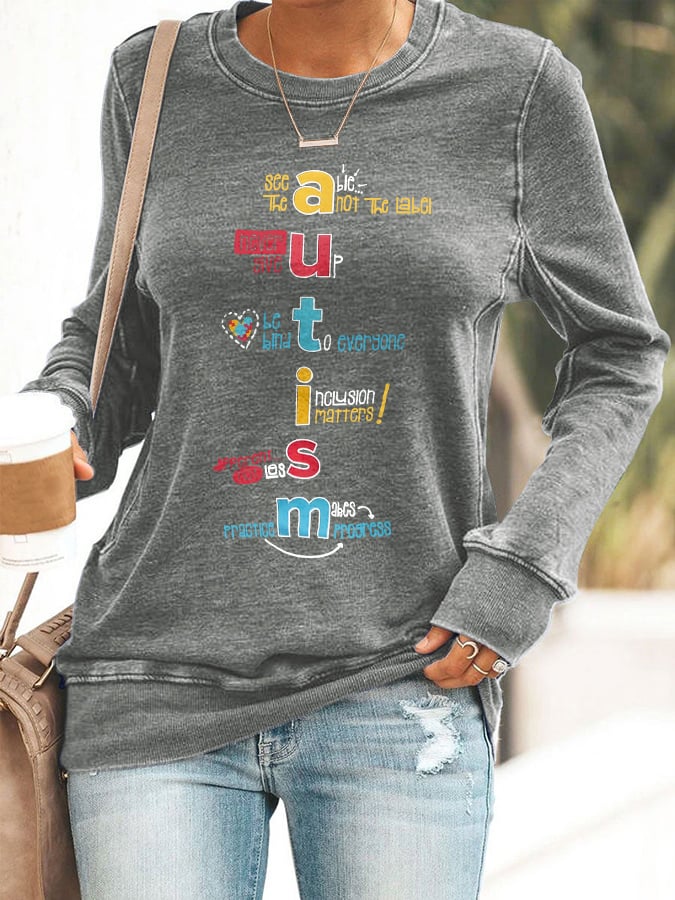Women'S Autism Awareness Print Long Sleeve Sweatshirt