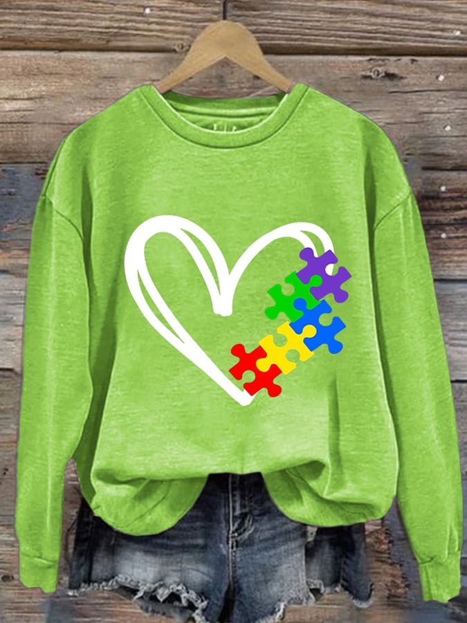 Women's Autism Awareness Print Long Sleeve Sweatshirt