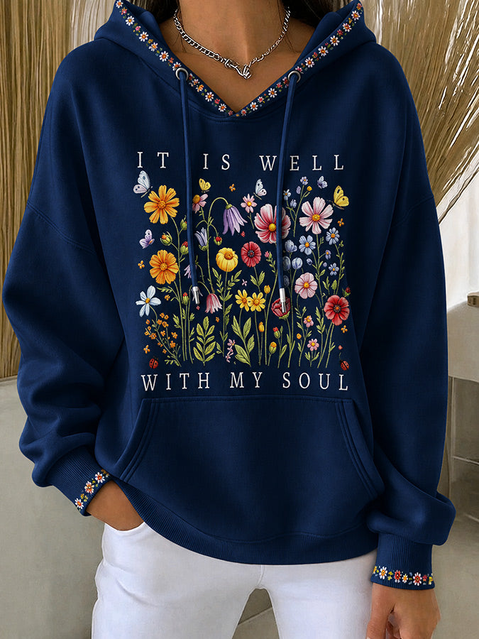 Women'S Casual Floral Faith Hoodie
