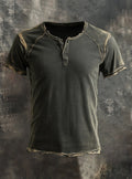 Men's Vintage Washed Distressed Raw-Edge Short-Sleeve T-Shirt