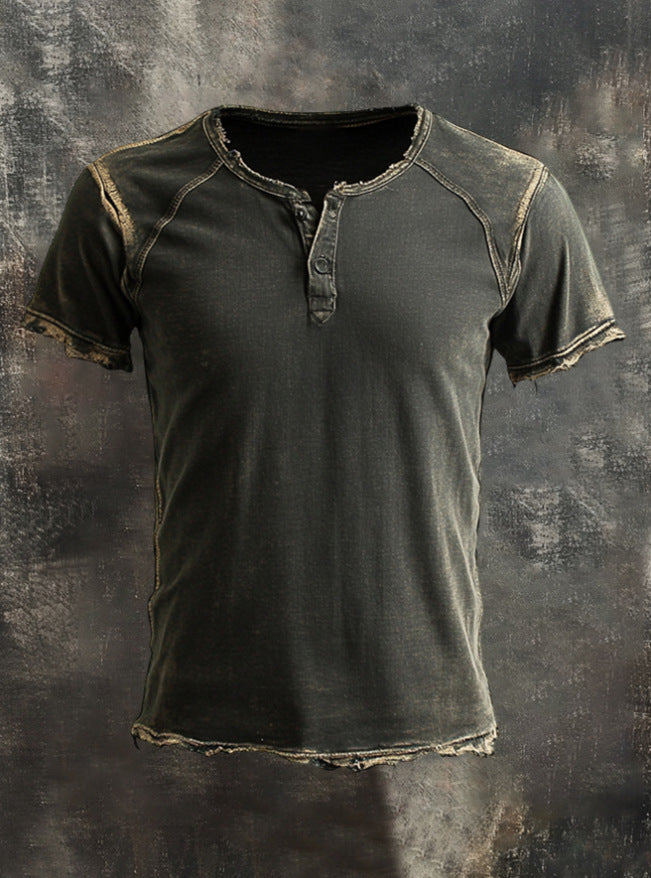 Men's Vintage Washed Distressed Raw-Edge Short-Sleeve T-Shirt