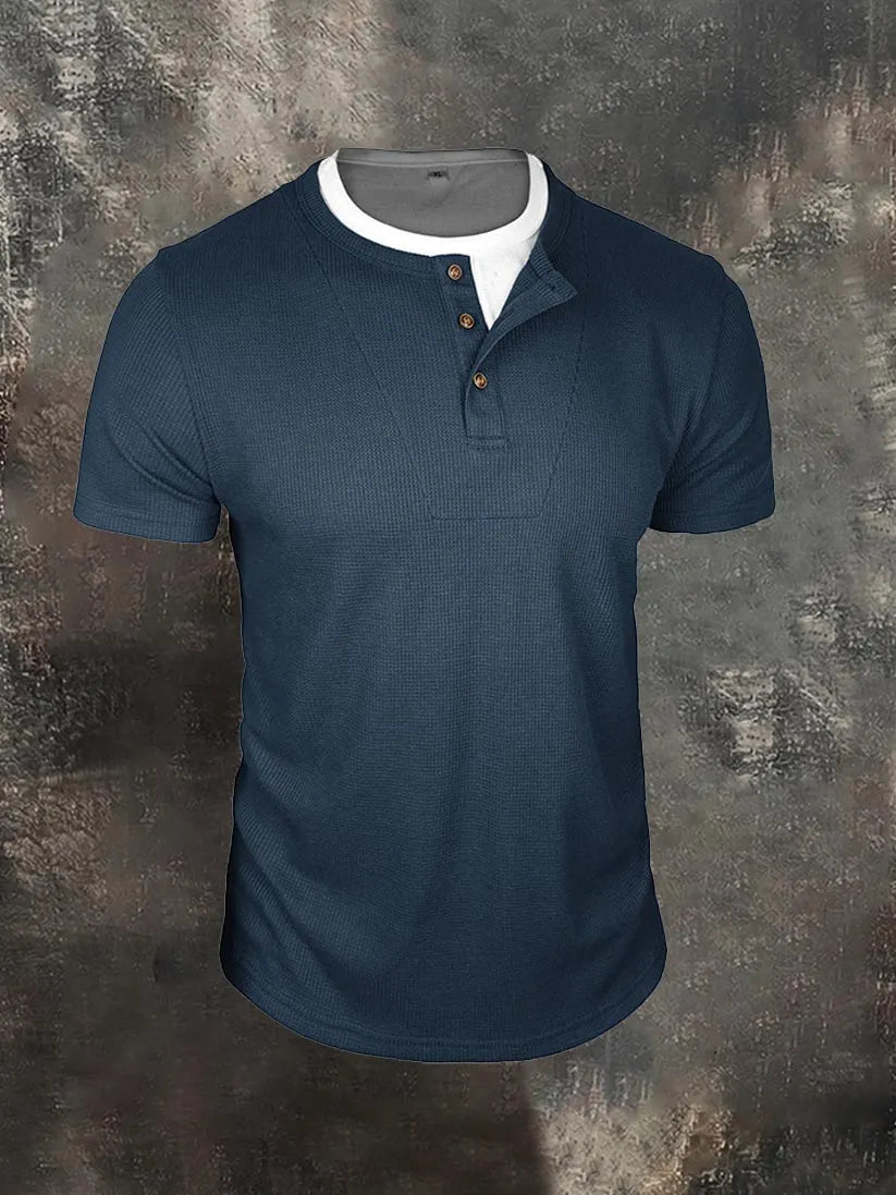 Men's Faux-Layer Waffle-Knit Henley Shirt