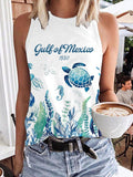 Women's Gulf Of Mexico Print Crew Neck Tank Top