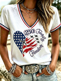 Women's Casual American 250 Celebration Printed V-Neck T-Shirt