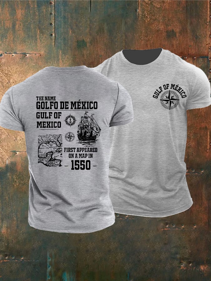 Men'S Retro Gulf Of Mexico Printed Casual Crew Neck T-Shirt