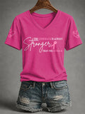 V-Neck Retro Breast Cancer Awareness Pink Ribbon The Comeback Is Always Stronger Than The Setback Print T-Shirt