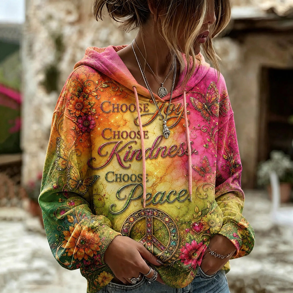 Women's Retro Bohemian Hippie Style Floral Print Hoodie