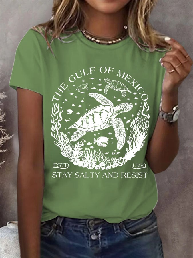 Women's Gulf Of Mexico Print Round Neck T-Shirt