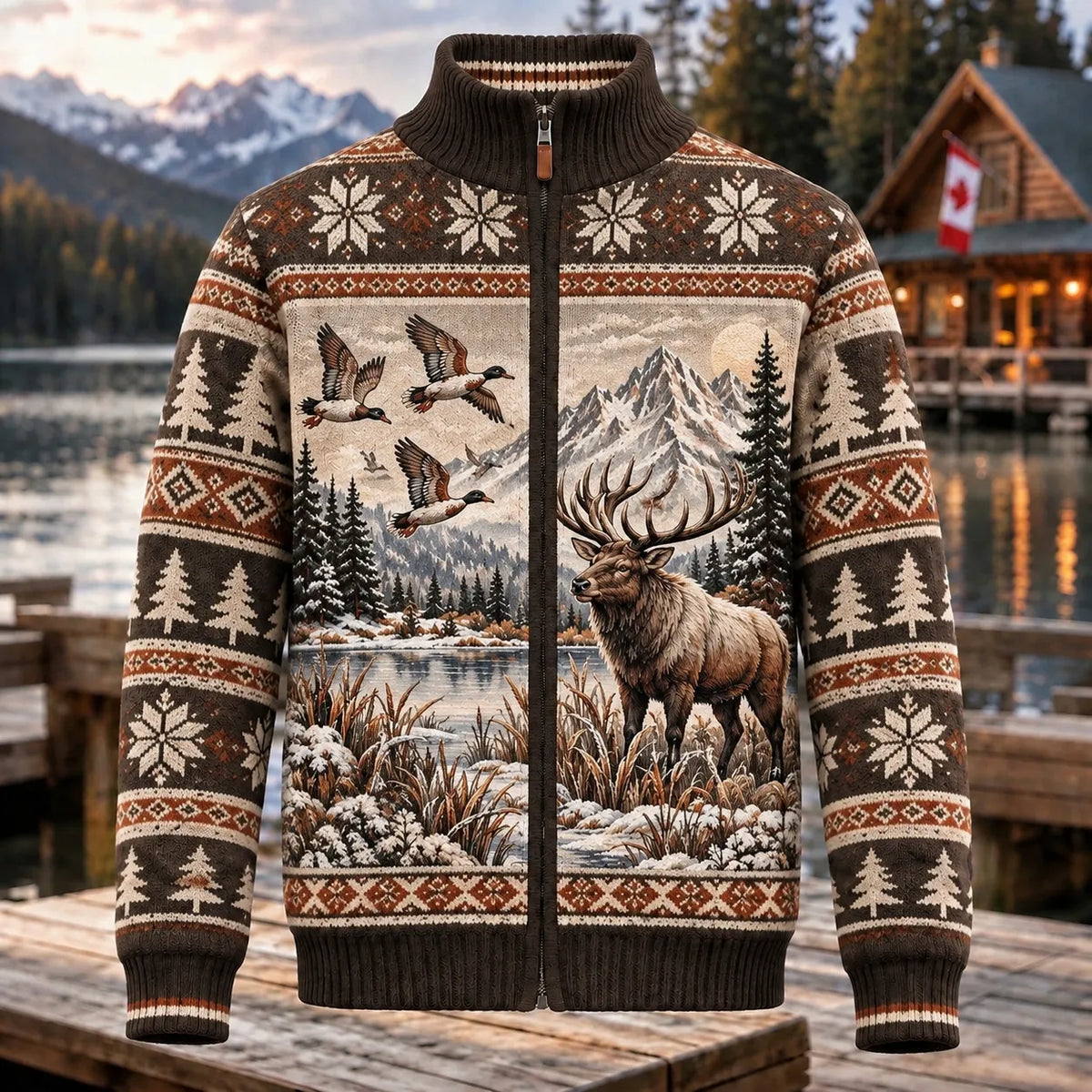 Men's Retro Style Pattern Iceland Knit Cardigan