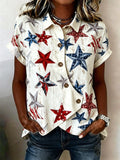 Women's Casual Retro Cotton-Linen Patriotic Shirt