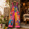 Women's Retro Tie-dye Floral Sun Casual Cotton Linen Overalls