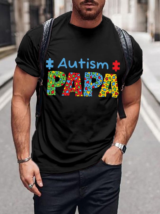 Men's Autism PAPA Autism Awareness Print T-Shirt