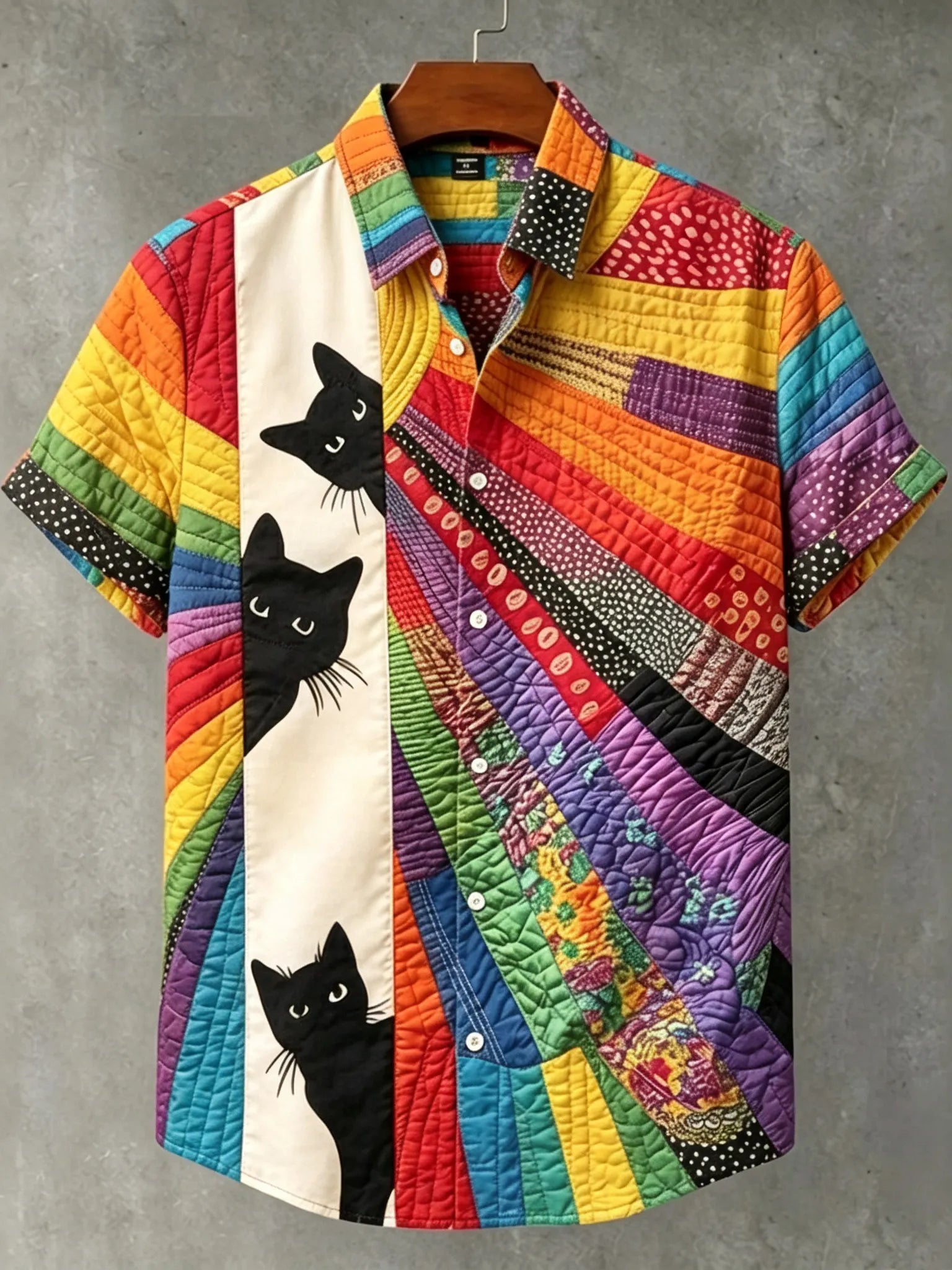 Men's The Peeping Cat In Hippie Art Casual Short Sleeve Shirts