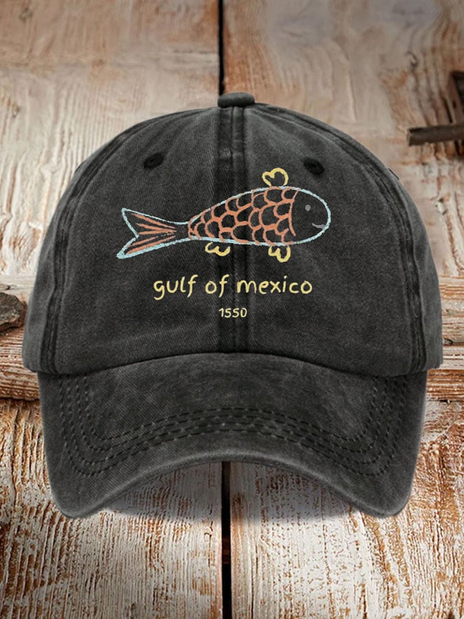 Retro Gulf Of Mexico 1550 Printed Baseball Cap