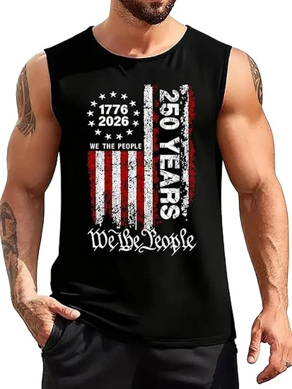 250 Anniversary USA Shirts Mens 250th American Flag 100% Cotton Sleeveless Tank Tops