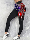 Women's casual retro flag-print leggings