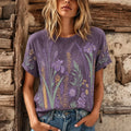 Women's Vintage Floral Embroidery Art Crew Neck Short Sleeve T-shirt