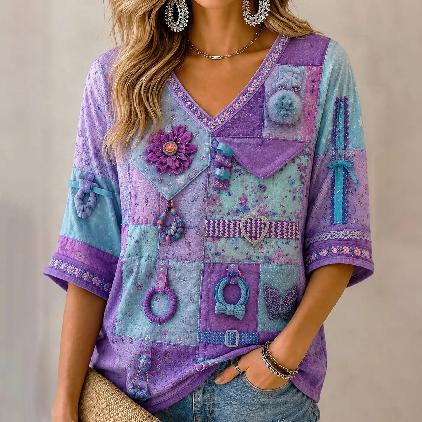 Women's Anxiety Relieving Quilt Blanket Pattern Print Alzheimer's Awareness Support T-shirt
