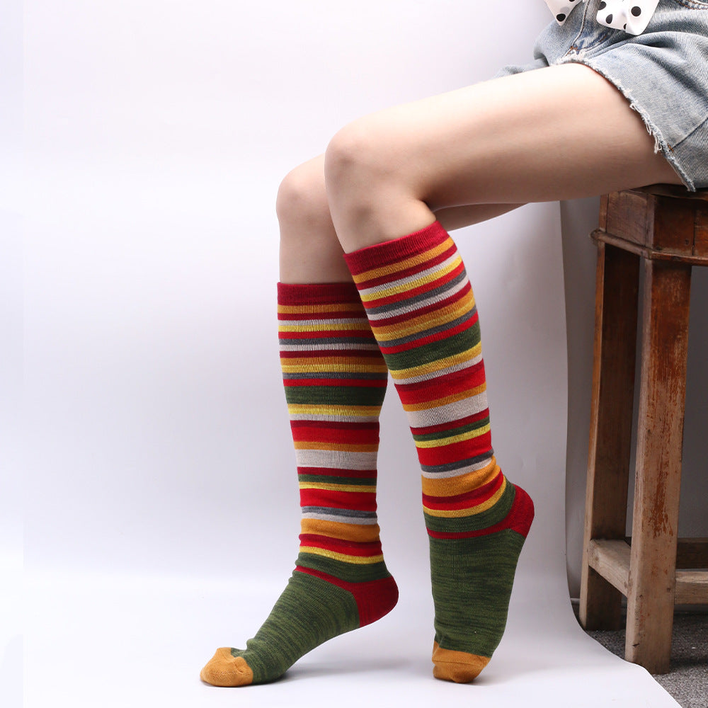Soft Warm Retro Rainbow Contrasting Socks