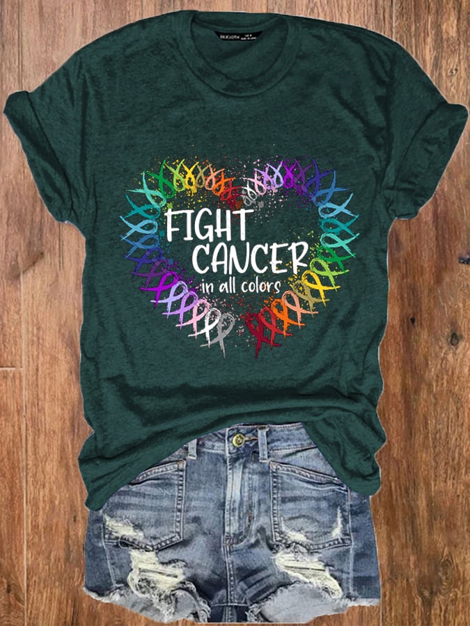 Women's Fight Cancer In All Colors Cancer Awareness  Colorful Ribbon O-Neck Tee