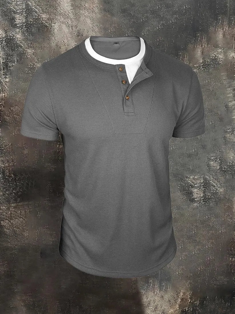Men's Faux-Layer Waffle-Knit Henley Shirt