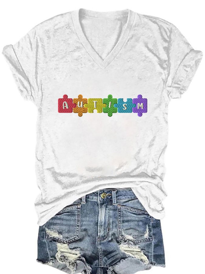 Women's Autism V Neck T-Shirt