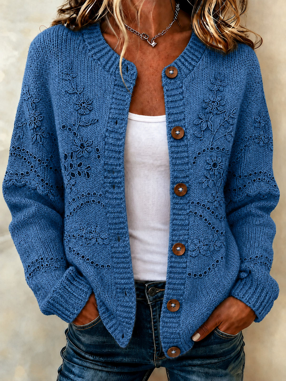 Women'S Casual Breast Cancer Propaganda Art Knitting Cardigan Top