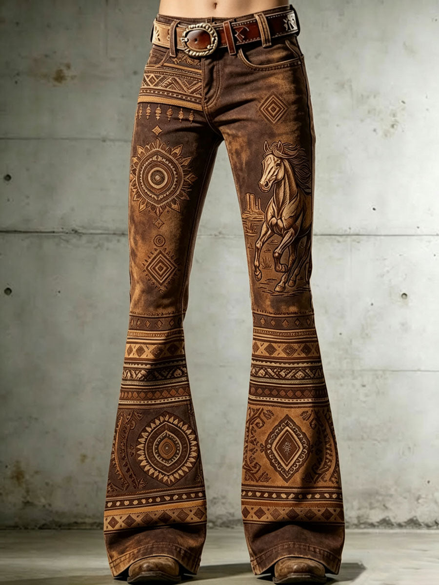 Ladies' Western Fengma Ethnic Tribe Pattern Cowboy Pants