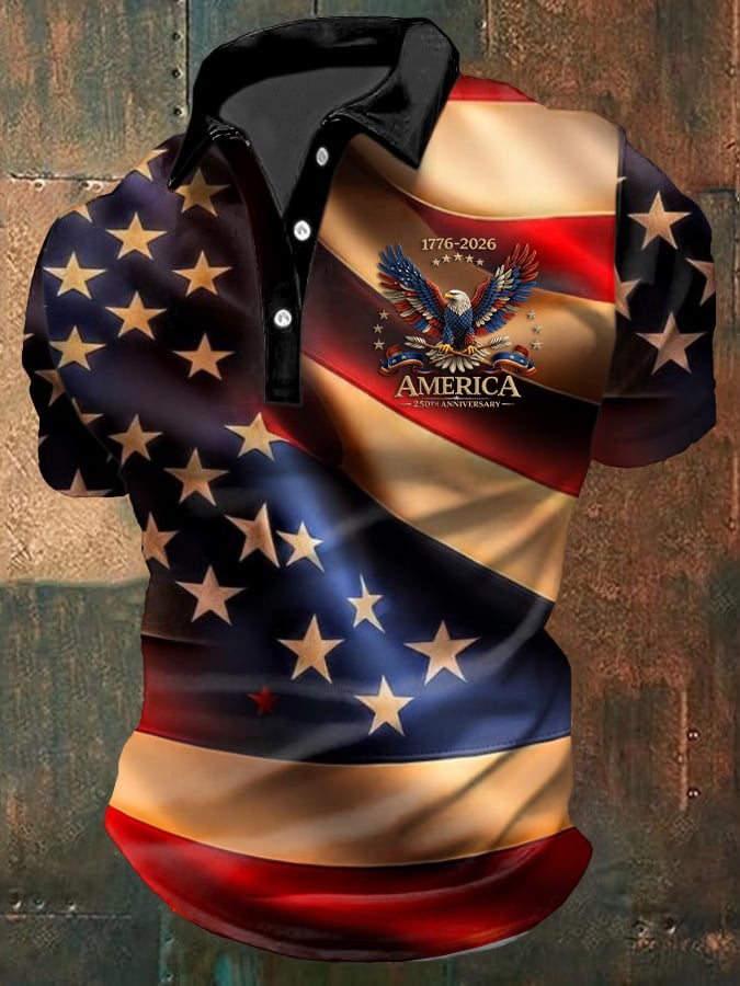 Men's America 250th Anniversary Print Casual Polo Shirt