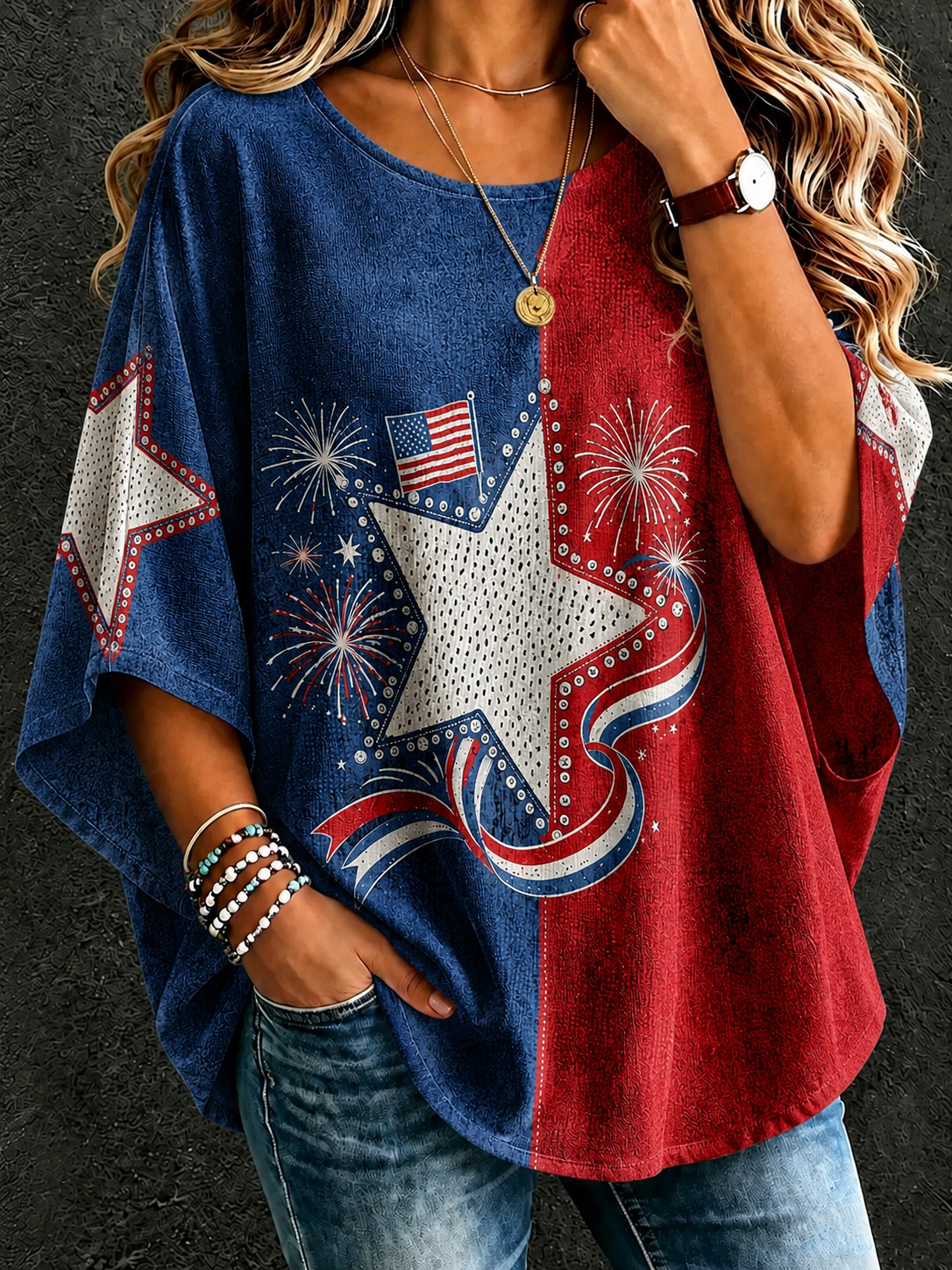 Women's American Flag Floral Vintage Loose T-Shirt