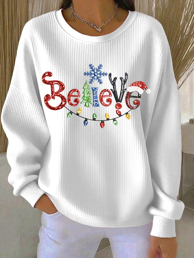 Women's Believe Christmas Print Casual Sweatshirt