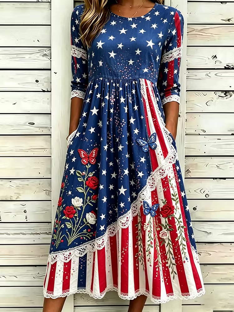 Women'S National Flag Floral Print Maxi Dress