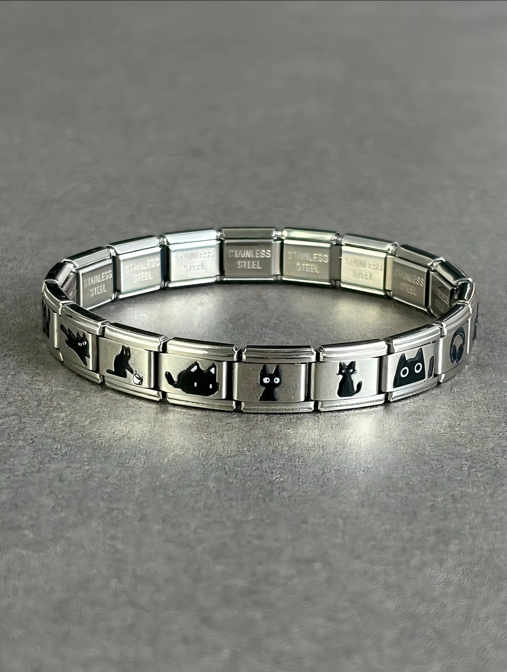 Women's Cute Black Cat Stainless Steel Stretch Bracelet